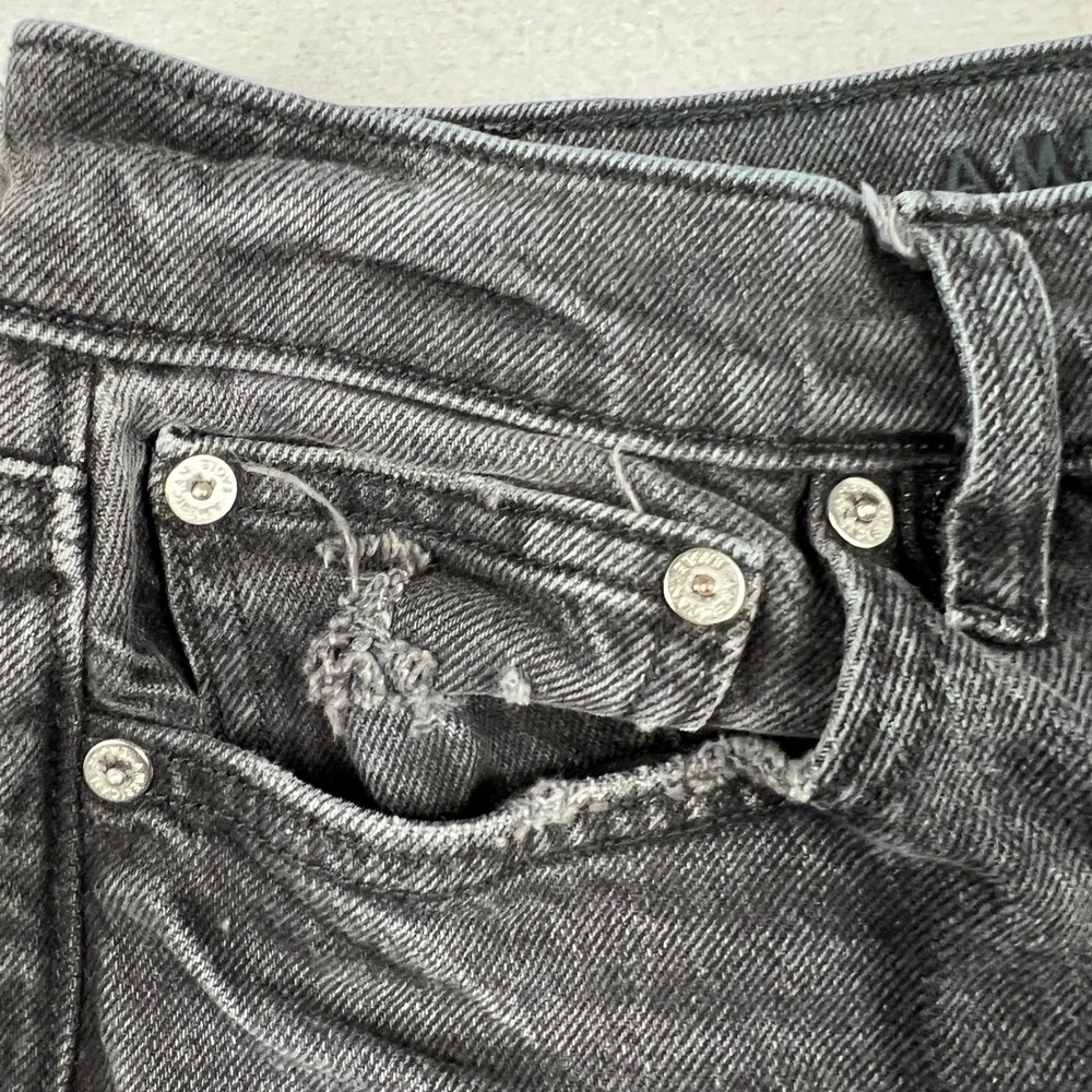 American Eagle Womens 8 Black High Rise Ankle Straight Distressed Jeans Stretch - Picture 2 of 11